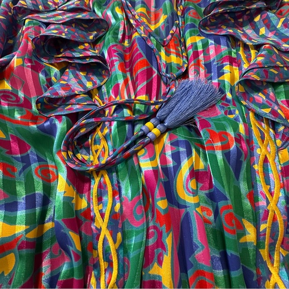 Jaymee Papell Vintage 80’s Beautiful Maxi Dress Cinch Waist Tussles Artsy Small - Picture 9 of 13